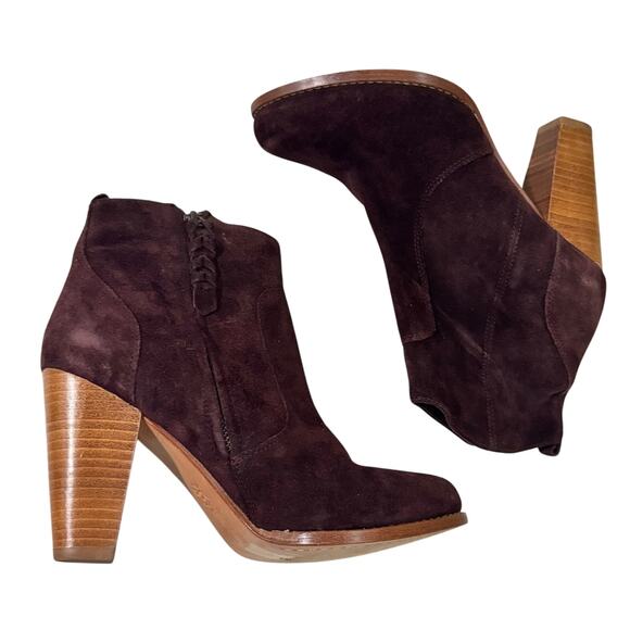 Joie Maroon Suede Zip Heeled Ankle Boots Size 38 US 8 Stacked Heel Western Chic - Picture 3 of 8